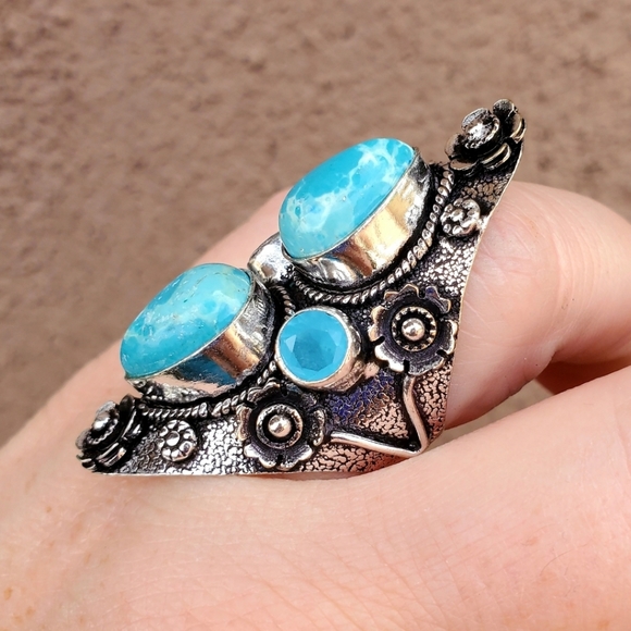 New Mosaic Jasper and Chalcedony 925 Silver Statement Ring. - Picture 12 of 16